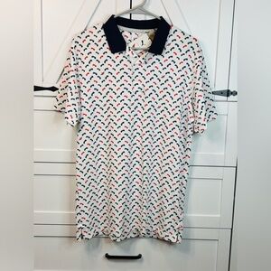 Puma White Polo with Navy Collar and Red & Navy Micro Print size S